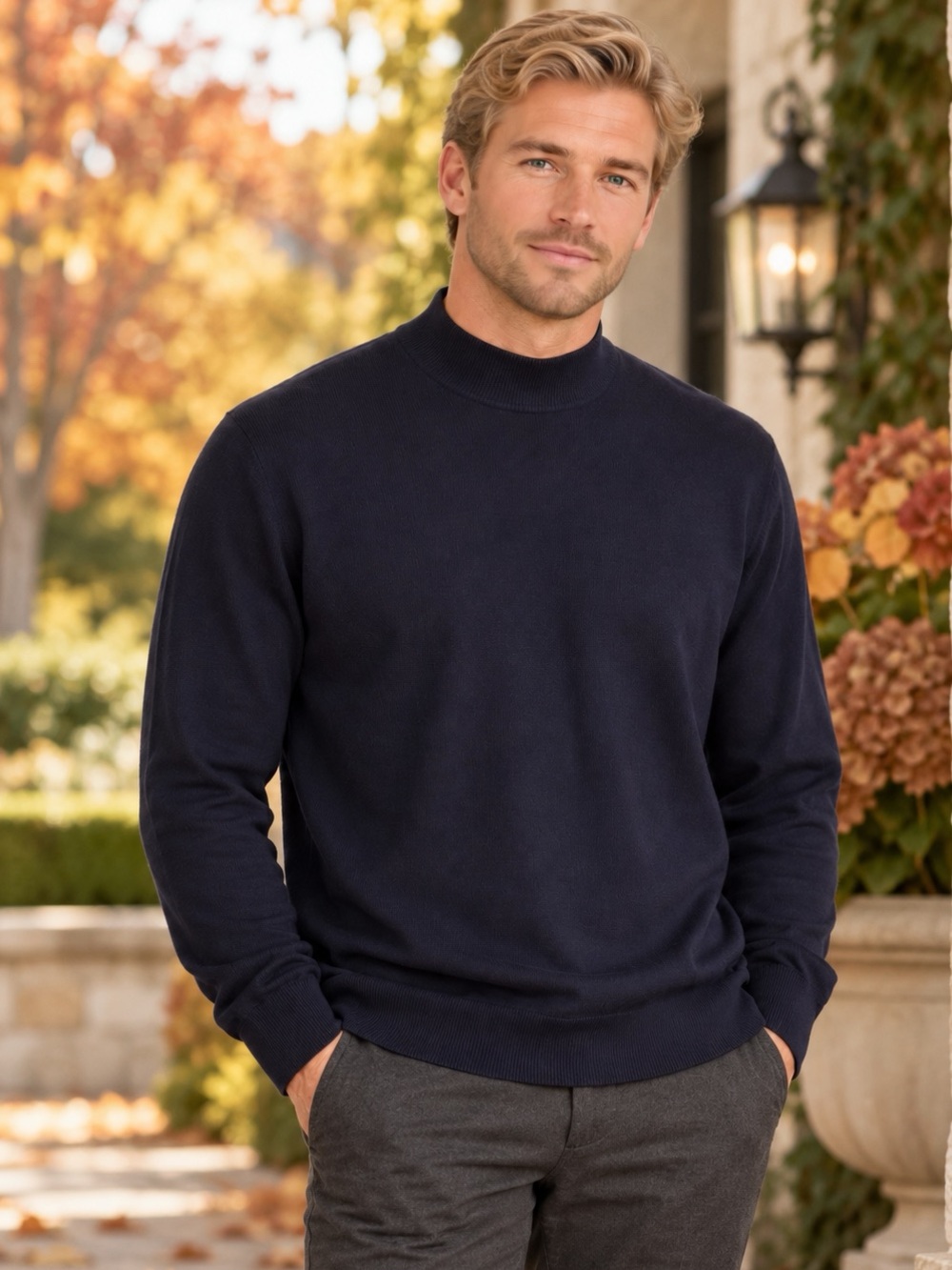 Vintage Brooks Brothers XL Italian Merino Wool Mock Neck Sweater Navy